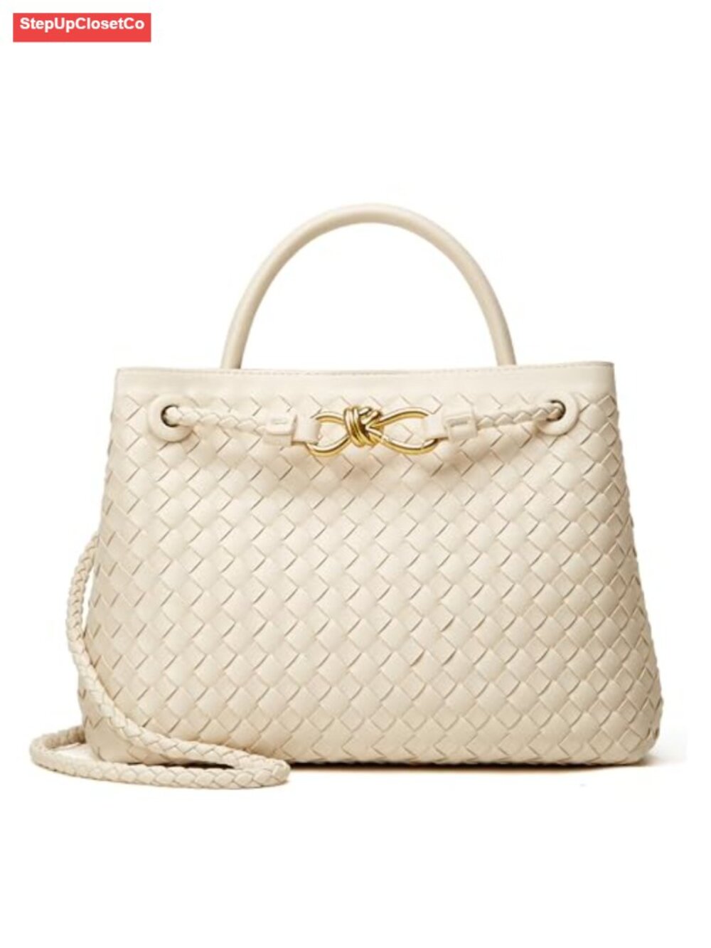 Vegan Leather Woven Crossbody Tote Bag with Bowknot Satchel Handbag